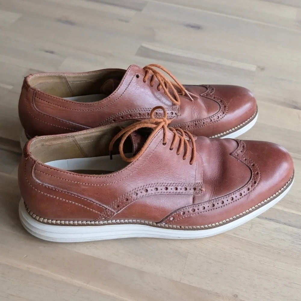 Cole Haan Grand.OS Mens British Tan Leather Wingtip Oxford Shoes Size 9